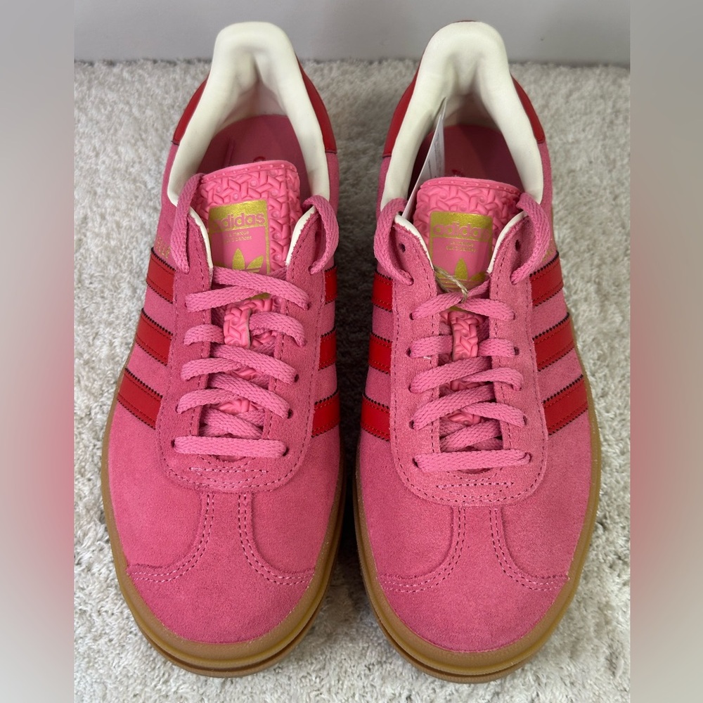 adidas Gazelle Platform Pink and Red Suede Athletic Shoes - Picture 2 of 9